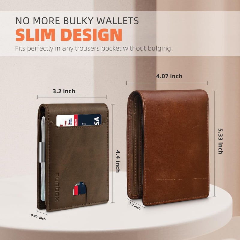 RUNBOX Money Clip Wallets for Men,Slim Leather Mens Bifold Wallet,RFID Blocking Front Pocket Wallet,Thin Credit Card Holder with Gift Box - Image 5